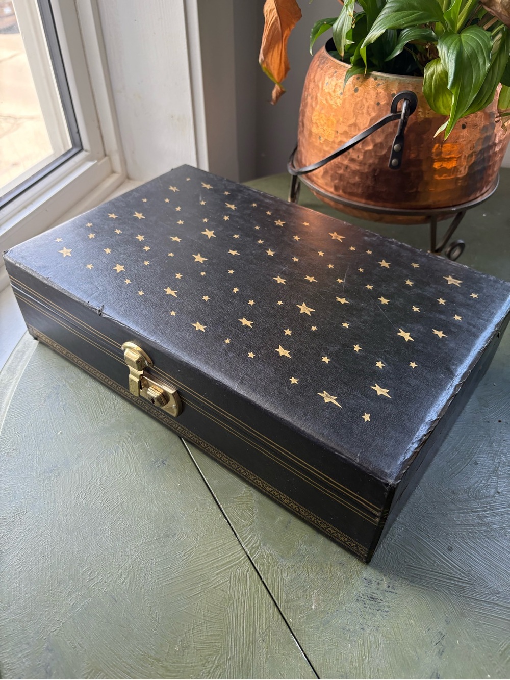Black Starry Decorative Jewelry Box with Gold Accent